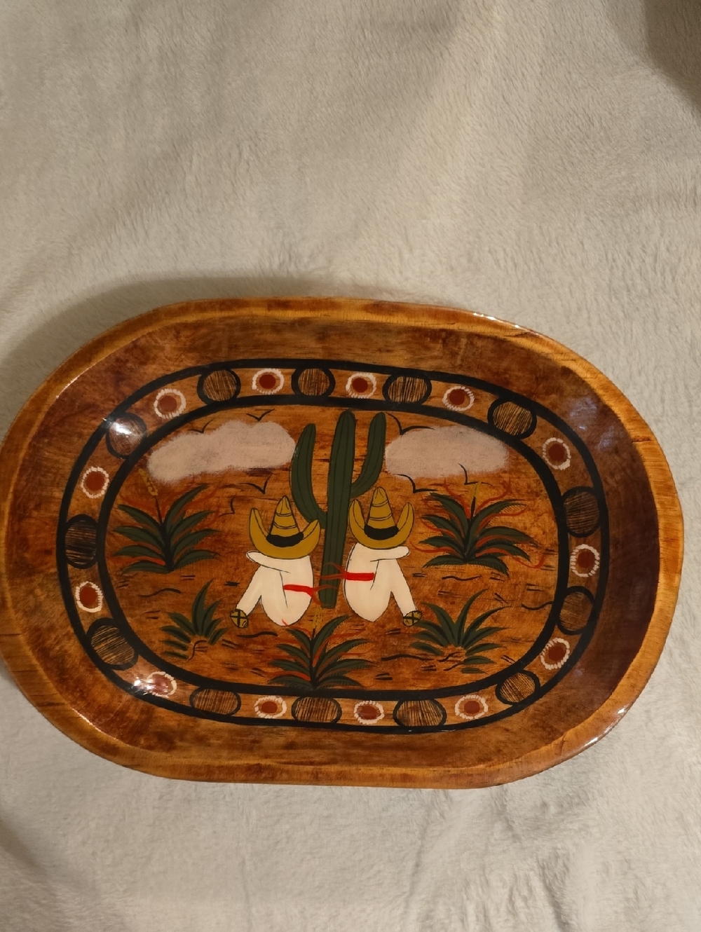 Hand-Painted Desert Scene Decorative Tray - Brown & Green